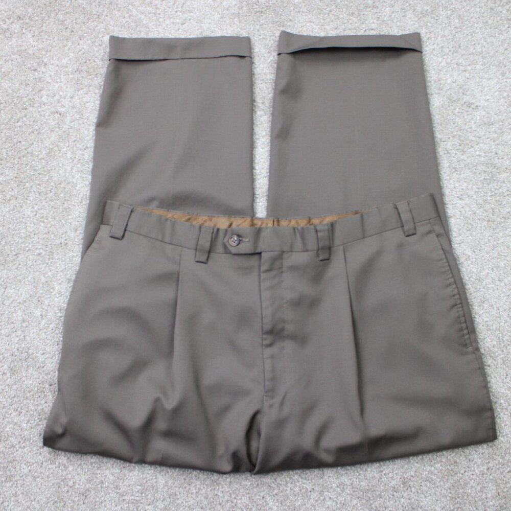 Joseph Abboud Pants Mens 39x28 Gray Pleated 100% Wool Cuffed Straight‎ Leg